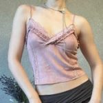 Vintage-Inspired Pink Velvet Lace Camisole Top – Y2K Coquette Romantic Lingerie Look - Image 2