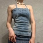 Y2K Denim Halter Top - 2000s Camisole