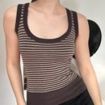 Y2K Striped Ribbed Tank Top – Fitted Knit Camisole - Image 3