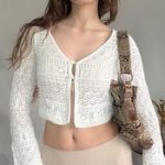 Coquette Lace Knit Crop Top - Image 3
