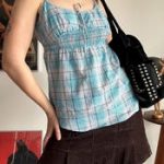 Plaid Babydoll Cami – Tie Front Y2K Top - Image 5