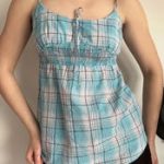 Plaid Babydoll Cami – Tie Front Y2K Top - Image 2