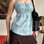 Plaid Babydoll Cami – Tie Front Y2K Top