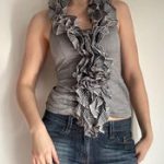 TFNC Ruffle Front Sleeveless Blouse – Striped Statement Top