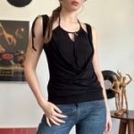 Y2K Wrap Halter Top with Beaded Tie
