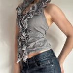 TFNC Ruffle Front Sleeveless Blouse – Striped Statement Top - Image 4