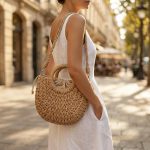 Small Round Bucket Straw Crossbody Bag - Handwoven Semicircle Paper Rope Purse with Letter Ribbon - Boho Summer Vacation Phone Bag for Women - Image 10