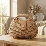 Japanese Style Minimalist Shell Crossbody Bag - Autumn Flap Straw Handbag - High-End Artisan Woven Purse - Casual Vacation Shoulder Bag