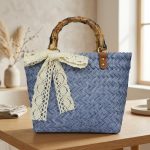 Retro Imitation Bamboo Straw Bag - PVC Woven Beach Tote - Vintage Style Handheld Bag - Clear Texture Summer Handbag - Image 9