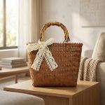 Retro Imitation Bamboo Straw Bag - PVC Woven Beach Tote - Vintage Style Handheld Bag - Clear Texture Summer Handbag - Image 5