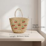 Hand Embroidered Straw Tote - Summer Wheat Woven Bag - Coconut Tree Beach Purse - Versatile Artisanal Handbag - Image 2
