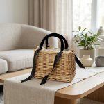 Japanese Small Square Rattan Bag - Hand-Woven Wicker Handbag - Retro Summer Square Straw Purse - Casual Beach Vacation Satchel - Image 2