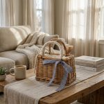 Japanese Small Square Rattan Bag - Hand-Woven Wicker Handbag - Retro Summer Square Straw Purse - Casual Beach Vacation Satchel - Image 4