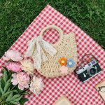 Floral Embroidery Mini Round Straw Bag - New Fresh and Simple Paper Rope Purse - Handheld & Crossbody Satchel - Small Woven Vacation Bag - Image 10