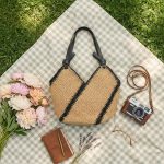Striped Straw Market Tote - Large Capacity Hand-Woven Vacation Bag - Versatile Multi-Color Striped Shoulder Bag - Chic  Beach Carryall - Image 7