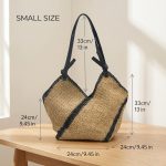 Striped Straw Market Tote - Large Capacity Hand-Woven Vacation Bag - Versatile Multi-Color Striped Shoulder Bag - Chic  Beach Carryall - Image 3
