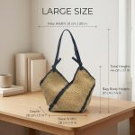 Striped Straw Market Tote - Large Capacity Hand-Woven Vacation Bag - Versatile Multi-Color Striped Shoulder Bag - Chic  Beach Carryall - Image 2