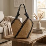 Striped Straw Market Tote - Large Capacity Hand-Woven Vacation Bag - Versatile Multi-Color Striped Shoulder Bag - Chic  Beach Carryall