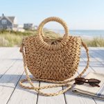 Small Round Bucket Straw Crossbody Bag - Handwoven Semicircle Paper Rope Purse with Letter Ribbon - Boho Summer Vacation Phone Bag for Women - Image 7