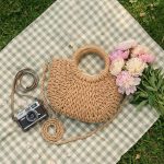 Small Round Bucket Straw Crossbody Bag - Handwoven Semicircle Paper Rope Purse with Letter Ribbon - Boho Summer Vacation Phone Bag for Women - Image 9
