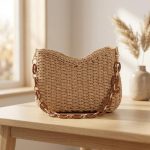 Hand-Woven Summer Beach Purse with Chain Strap - Simple Fashion Shoulder Bag - Trendy Boho Evening Bag