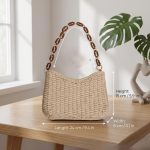 Hand-Woven Summer Beach Purse with Chain Strap - Simple Fashion Shoulder Bag - Trendy Boho Evening Bag - Image 2