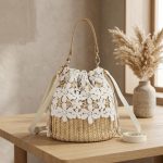 Fairy Style Straw Bucket Bag - 2026 New Summer Rattan Beach Satchel - Fresh Vacation Crossbody Purse - Handmade Small Woven Fairycore Bag - Image 4