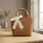 Retro Imitation Bamboo Straw Bag - PVC Woven Beach Tote - Vintage Style Handheld Bag - Clear Texture Summer Handbag