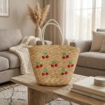 Hand Embroidered Straw Tote - Summer Wheat Woven Bag - Coconut Tree Beach Purse - Versatile Artisanal Handbag - Image 4