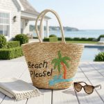Hand Embroidered Straw Tote - Summer Wheat Woven Bag - Coconut Tree Beach Purse - Versatile Artisanal Handbag - Image 7