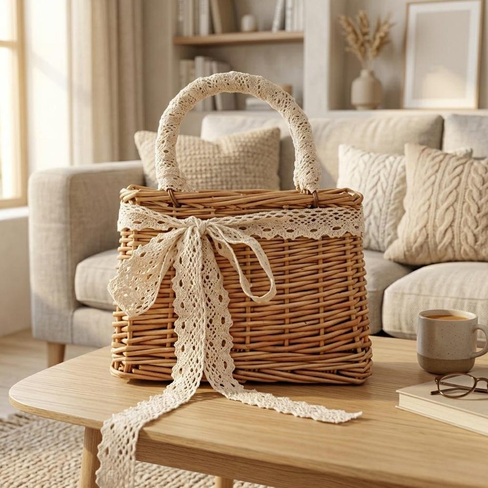 Japanese Small Square Rattan Bag - Hand-Woven Wicker Handbag - Retro Summer Square Straw Purse - Casual Beach Vacation Satchel