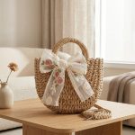 Floral Embroidery Mini Round Straw Bag - New Fresh and Simple Paper Rope Purse - Handheld & Crossbody Satchel - Small Woven Vacation Bag - Image 6