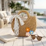 Floral Embroidery Mini Round Straw Bag - New Fresh and Simple Paper Rope Purse - Handheld & Crossbody Satchel - Small Woven Vacation Bag - Image 11