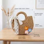Floral Embroidery Mini Round Straw Bag - New Fresh and Simple Paper Rope Purse - Handheld & Crossbody Satchel - Small Woven Vacation Bag - Image 2