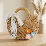 Floral Embroidery Mini Round Straw Bag - New Fresh and Simple Paper Rope Purse - Handheld & Crossbody Satchel - Small Woven Vacation Bag - Image 4