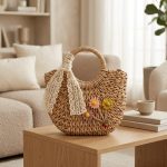 Floral Embroidery Mini Round Straw Bag - New Fresh and Simple Paper Rope Purse - Handheld & Crossbody Satchel - Small Woven Vacation Bag