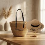 2026 Letter Embroidery Straw Set - Wide Brim Breathable Sun Hat & Large Capacity Tote - Personalized Beach Vacation Duo