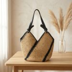 Striped Straw Market Tote - Large Capacity Hand-Woven Vacation Bag - Versatile Multi-Color Striped Shoulder Bag - Chic  Beach Carryall - Image 4